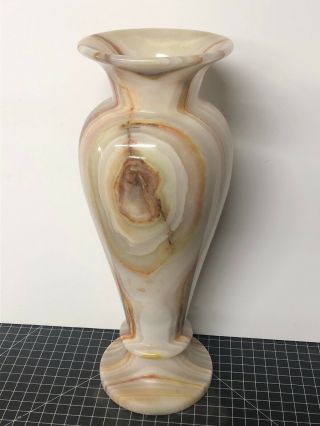 Midcentury European Marble Vase Carved Natural Stone Cream Green Brown Tone 14”