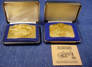 2 Vintage Ltd Edition John Deere Model D 1988 & Model A 1989 Gold Belt Buckles