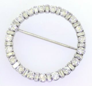 Vintage 1950s Platinum elegant high fashion 3.  42CTW VS1/F diamond circle brooch 2