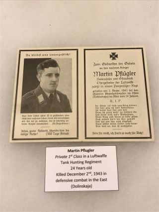 Ww2 German Death Card/picture - Luftwaffe Tank Hunter - Kia 1943