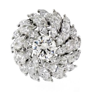 Vintage Platinum 5.  54ctw Gia Round & Marquise Diamond Tiered Swirl Cocktail Ring