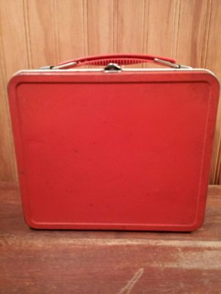 Vintage Plain Red And Tan Kids Metal Lunchbox Alladin Industries