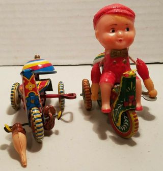Vintage Marx Linemar & Other Wind Up Tin Litho Tricycle Velocipede Celluloid
