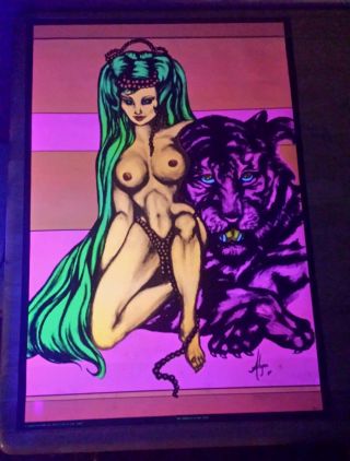 Princess And The Tiger True Vintage Blacklight Poster Platt Nos Nude 1970s Rare