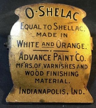 Brass Victorian Clip Advertising O - Shelac Advance Paint Co.  Indianapolis In.  Nr