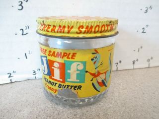 Jif 1960s Glass Peanut Butter Jar Sample Metal Lid Cartoon Blue Kangaroo