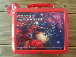Vintage 1984 Transformers Red Plastic Lunch Box With Aladdin Tag