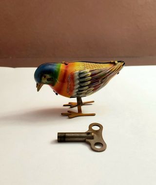 Vintage Litho Wind Up Tin Toy Bird (pecking) /made In Germany
