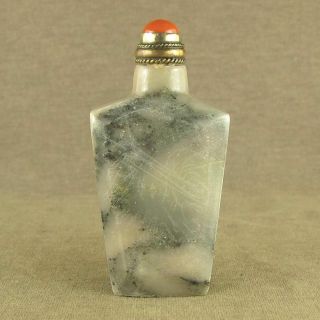 With Red Coral Top Lid Chinese Jade Snuff Bottle
