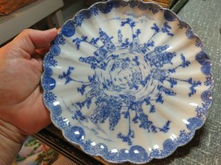 Vintage Japanese Imari Blue & White Porcelain Scalloped Fluted 7 " Plate Mums Exc
