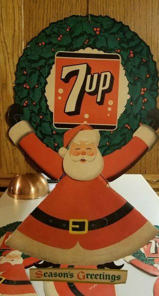 1955 Advertising 7up Soda Pop Seasons Greeting Santa Claus Double Sided S - 1