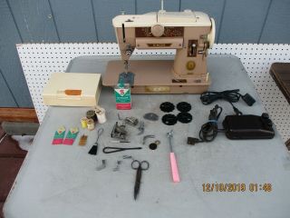 Vintage Singer 401a Slant - O - Matic Heavy Duty Sewing Machine With Accessories