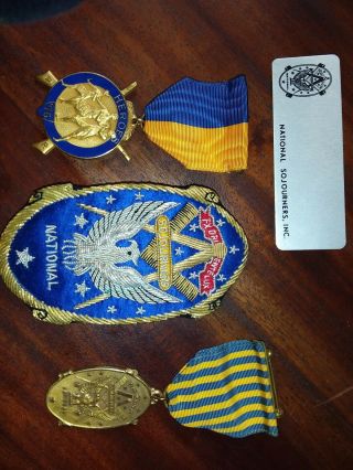 Vintage Masonic Sojourners National,  Heros Of 76 Metals,  Ornate Badge,  & Name Pl