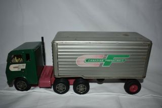 Vintage Canadian Freightlines Japan Tin Toy Truck And Trailers