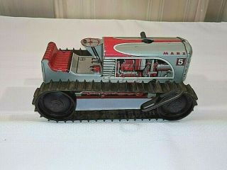 Vintage Marx Tin Red & Grey Wind - Up Tractor 5 Metal Toy Tread Tires W/key Metal