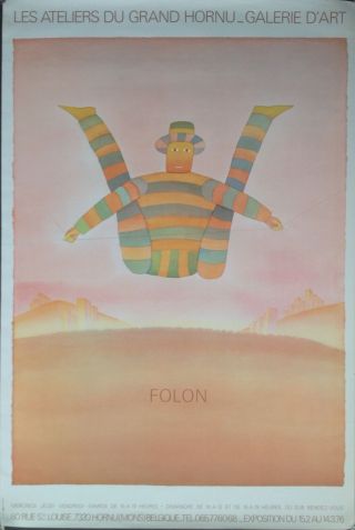 1967 Folon Poster " Tight Rope Walker " Marci,  Brussels,  35x23.  5 ",  Authentic 1976