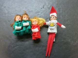 Elf On The Shelf Doll W/ Shirt & 3 Elf Hugging Knees Ornaments