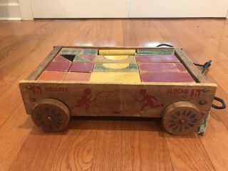 Vintage Holgate Wooden Wagon With Wooden Building Blocks - No.  536