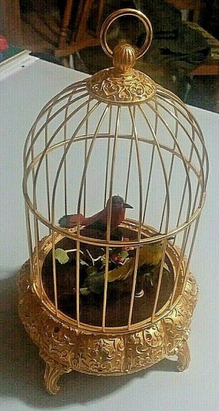 German Jeweled Double Singing Bird Cage Made In Germany Music Box