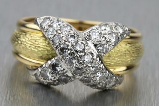 Vintage Tiffany & Co.  Schlumberger X 18k Yellow Gold Platinum 950 Diamond Ring