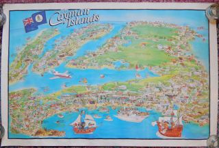 The Cayman Islands Pictorial Map Poster By Barbara Spurll (1985) [26x39]