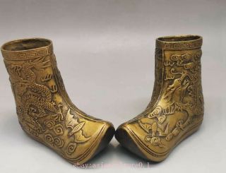 Old Antique Brass Copper Handmade Boots Statue & Xuande Mark