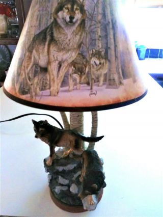 Bradford Exchange “spirit Of The Forest” Wolf/wolves Table Lamp By Al Agne