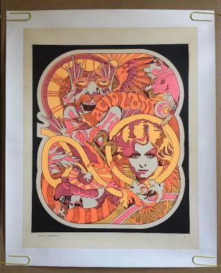 Acid Land Vintage Black Light Poster Psychedelic 1960’s Pin - Up Snidziejko Accent