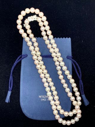 Certified Mikimoto Vintage 35 In 8.  5 Mm Akoya Pearl 18 Kt Wg Necklace