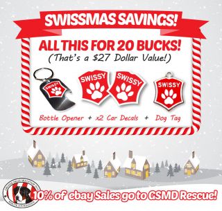 Swissy Pak Dog Tag,  Bottle Opener,  And 2 Car Decals