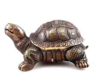 Vintage Brass Crafted Sculpture Turtle Tortoise Looking Up Long - Life /tc02