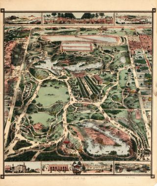 1860 Pictorial Map Of Central Park Ny York Wall Poster Decor Antique Vintage