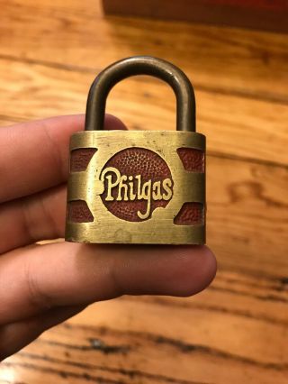 Vintage 1930s/1940s Philgas Brass Padlock - No Key - Phillips 66 Propane Company