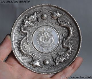 Collect Old Chinese Tibetan Silver Dragon Amimal Money Coins Tray Plate“光緖元寳”