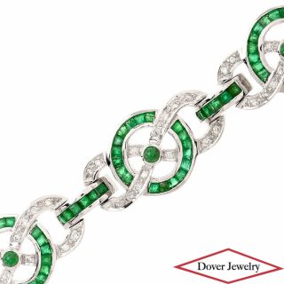 Vintage Diamond 5.  25ct Emerald 18k Gold Infinity Link Bracelet 27.  3 Grams Nr