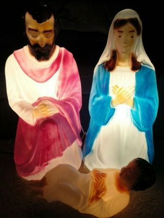 Vtg 27 " Empire Nativity Jesus Mary Joseph Christmas Blowmold Light Up Yard Decor