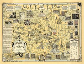 Pictorial Map Of Boston Birthplace Of The Telephone Alexander Graham Bell Poster