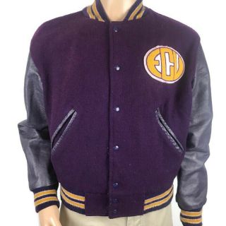 Vtg East Carolina University Pirates Ecu Mens L (fits S) Letterman Jacket Purple
