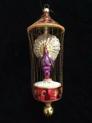Christopher Radko Christmas Ornament Wire Peacock Red & Gold Gilded Cage W Box
