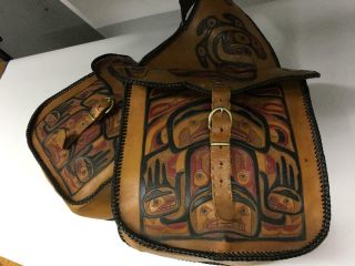 Vtg First Nations Haida Tlingit Leather Saddle Bags Equestrian Native American