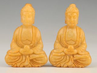 2 Preciou China Jade Handmade Carving Buddha Statue Pendant Old Collec
