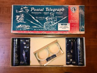 Postal Telegraph Tri Signal Deluxe Set,  Vintage,  Complete Teach Morse Code