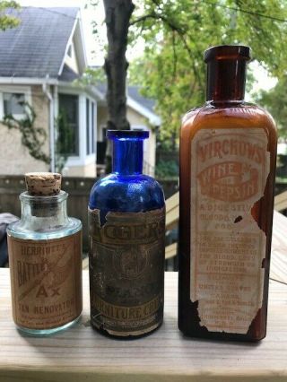3 Labeled Vintage Bottles - Chicago,  St.  Louis Mo,  Cincinnati Ohio,  Detroit Mi