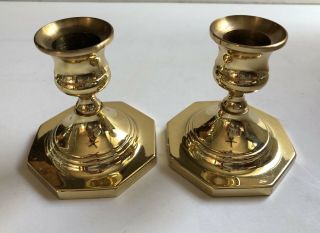Vintage Baldwin Solid Brass 3 " Candlestick Pair - Octagon Base