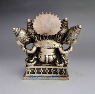 Collectible Decorated Old Handwork Tibet Silver Carved Trunk Buddha Statue 3