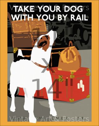 Vintage British Railways Travel Art Print Take Your Dog With You By Rail 11x14
