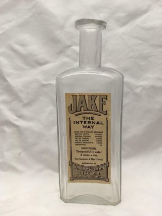 Jake,  The Internal Way Antique Bottle W Label L A Thomas Drug Co Macom Ga