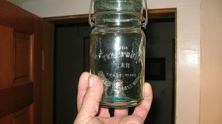 Vintage Telephone Mason Jar.  Whitney Glass.  Aqua Blue.  6 " Tall
