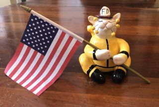 Annaco Creations Limited Edition Whimsiclay Cat Fireman By Amy Lacombe Signed