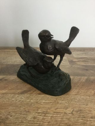 Bronze Look Heavy Metal Bird Statue Figure Sparrow Robbin 2 Birds